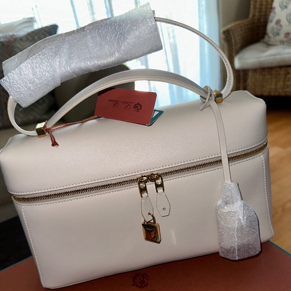 NEW Loro Piana Extra Bag L27 Linen Calf in Light Travertine/Sun Gold - Picture 3 of 15